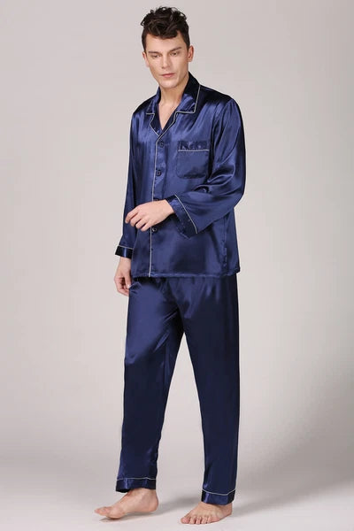 Men's Silk Satin Pajamas Pyjamas Set Long Sleeve Sleepwear Pijama Nightwear