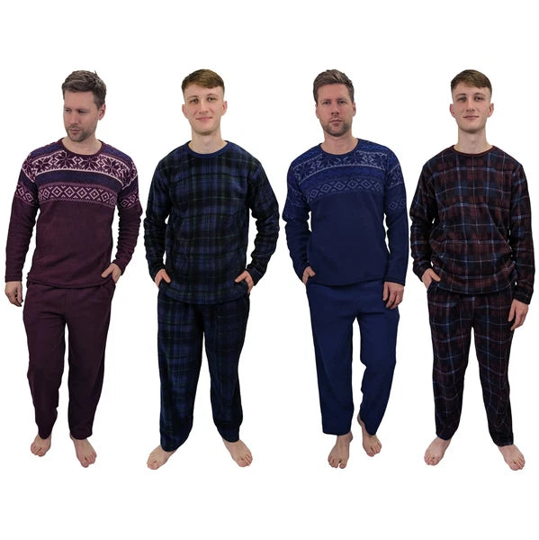 Men's Pyjama Set Fairisle Comfort Fleece Design PJS Soft Warm 2 PC S-4XL L/S PJ