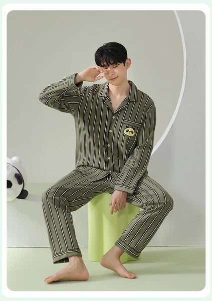 Men's Pajama Set Striped Sleepwear Antibacterial Comfortable Fashion Long Sleeve