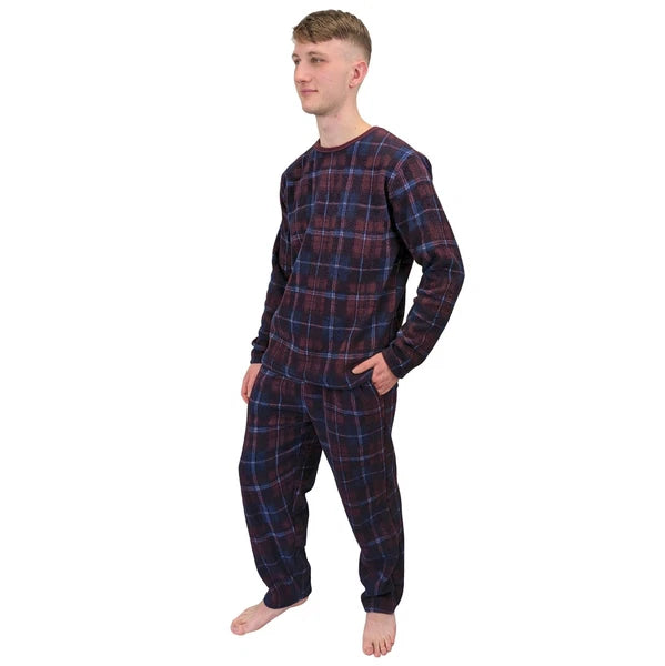 Mens Fleece Warm Soft Pyjamas Striped PJ Set Nightwear Nightsuit Pyjama S-4XL