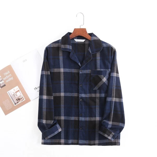 Men's Pajamas Set 100% Cotton Sleepwear Long Sleeve Button Top Pants Nightwear
