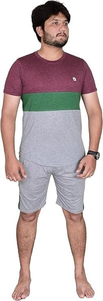 Mens Contrast Panel T-Shirt Shorts Set Summer Tracksuit 2 Pcs loungewear S-3XL