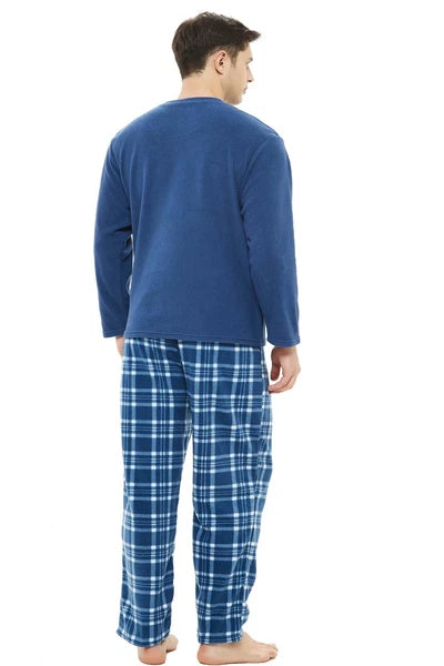 Mens pyjamas fleece set suit full length long sleeve loungewear nightwear pjs