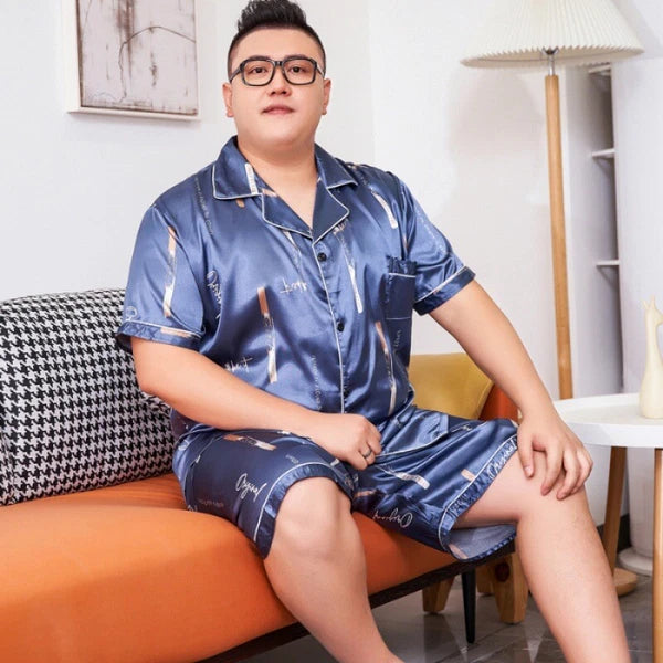 Mens Plus Size Loungewear Short Sleeve Home wear Pants Men Silk Satin Pajamas