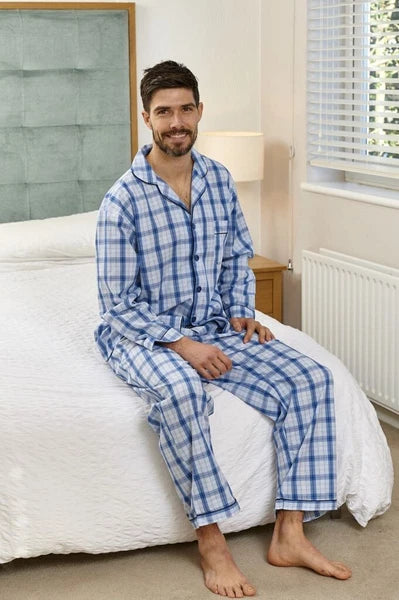 Mens Long Traditional Pyjamas 2 Piece Classic Set Hospital Top+Bottoms Nightwear