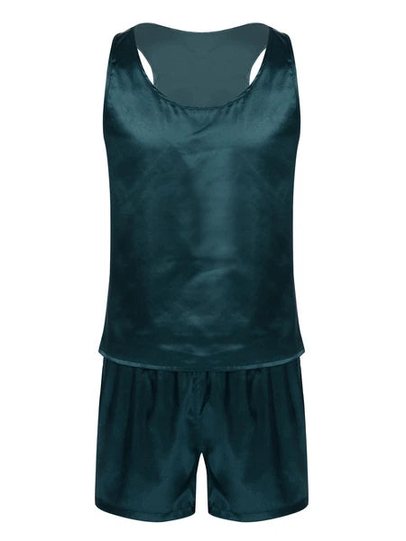 Men's Satin Pajamas Set Soft Silky Loungewear Nightwear Shirts Top with Shorts