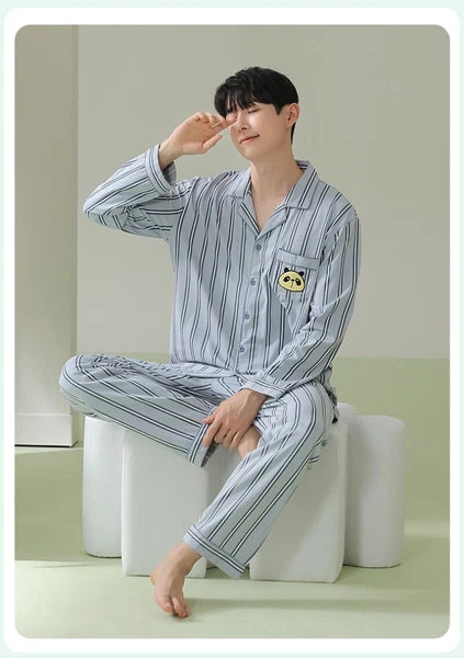 Men's Pajama Set Striped Sleepwear Antibacterial Comfortable Fashion Long Sleeve