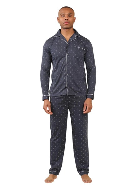 Mens Classic Assorted Long Sleeve Pyjama Set Soft Touch Button Up Nightwear