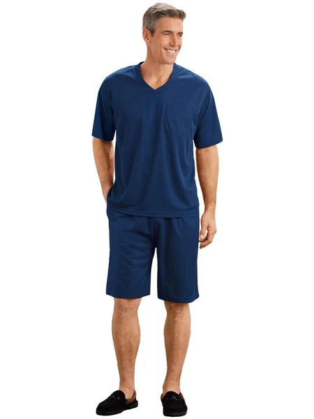 NEW Choose Size & Color Mens Shirt & Elastic Waist Shorts 2 Pc Pajama Lounge Set