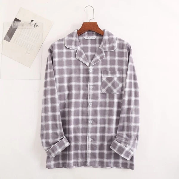 Men's Pajamas Set 100% Cotton Sleepwear Long Sleeve Button Top Pants Nightwear
