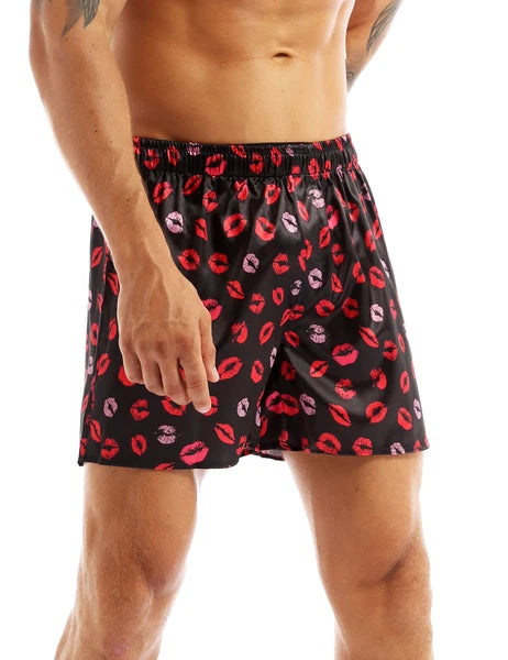 Men's Silky Satin Pajamas Set Short Sleeves Button T-Shirt Tops with Shorts