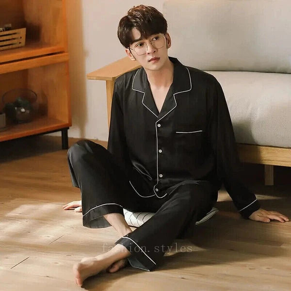Men's Pajamas Set New in Single-breasted Long Sleeve Big Size