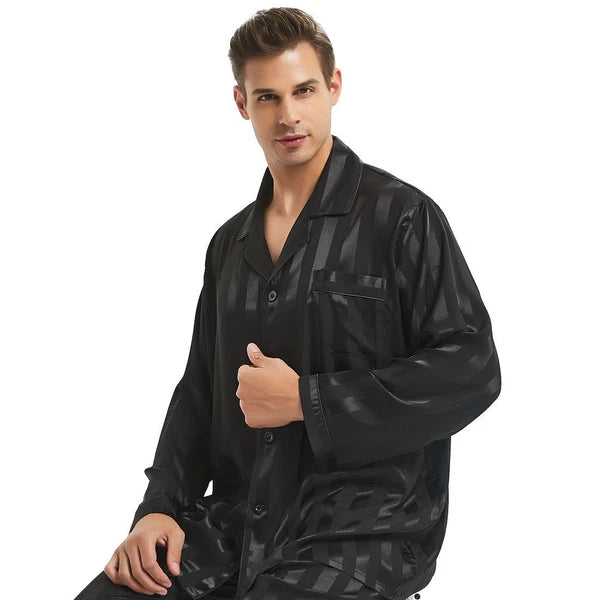 Mens Silk Satin Pajamas Sets Long Sleeves Pajamas Sleepwear Nightwear Loungewear