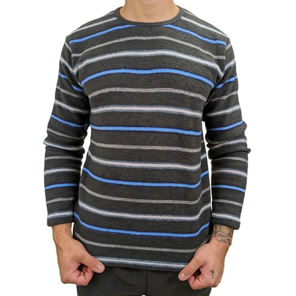 Mens Fleece Warm Soft Pyjamas Striped PJ Set Nightwear Nightsuit Pyjama S-4XL