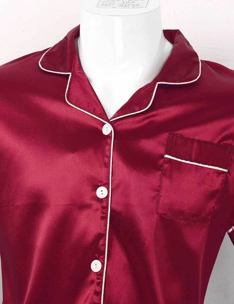 Men's Silky Satin Pajamas Set Short Sleeves Button T-Shirt Tops with Shorts
