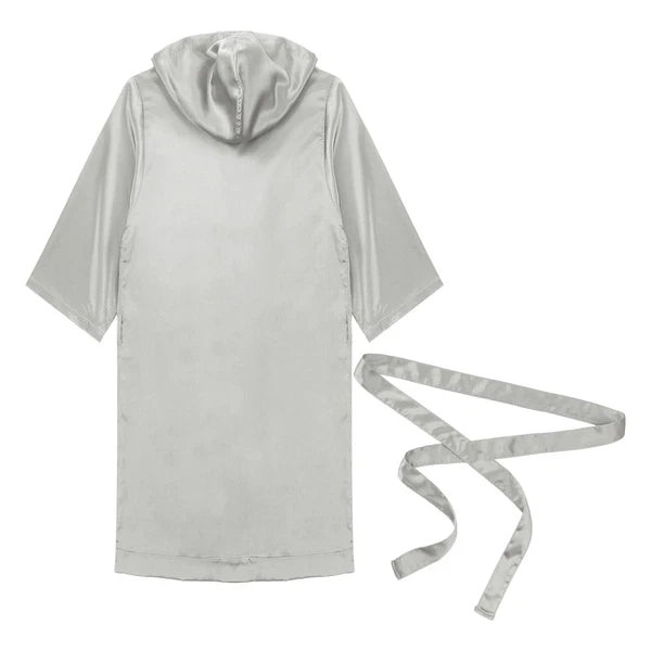 Men's Hooded Robe Set Silk Satin Night Gown Bathrobe Pajama Hot Pants Underwear