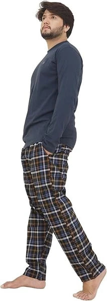 Mens Checked Pyjama Set Lounge Top Pants PJs Pajamas Nightwear UK S-3XL