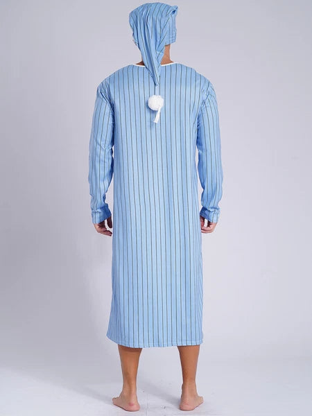 Mens Nightwear Halloween Nightgowns Plaid Pajamas Pompom Loungewear Nightshirt