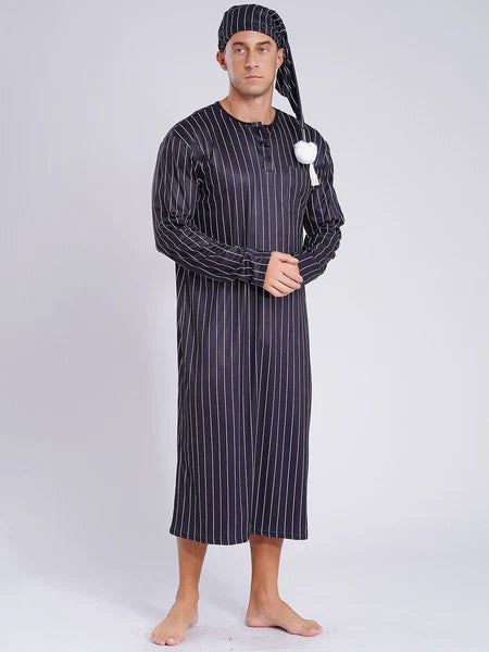 Mens Nightwear Halloween Nightgowns Plaid Pajamas Pompom Loungewear Nightshirt