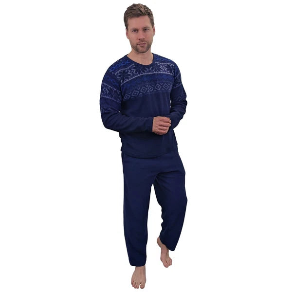 Men's Pyjama Set Fairisle Comfort Fleece Design PJS Soft Warm 2 PC S-4XL L/S PJ
