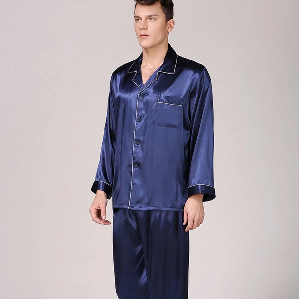 Men's Silk Satin Pajamas Pyjamas Set Long Sleeve Sleepwear Pijama Nightwear