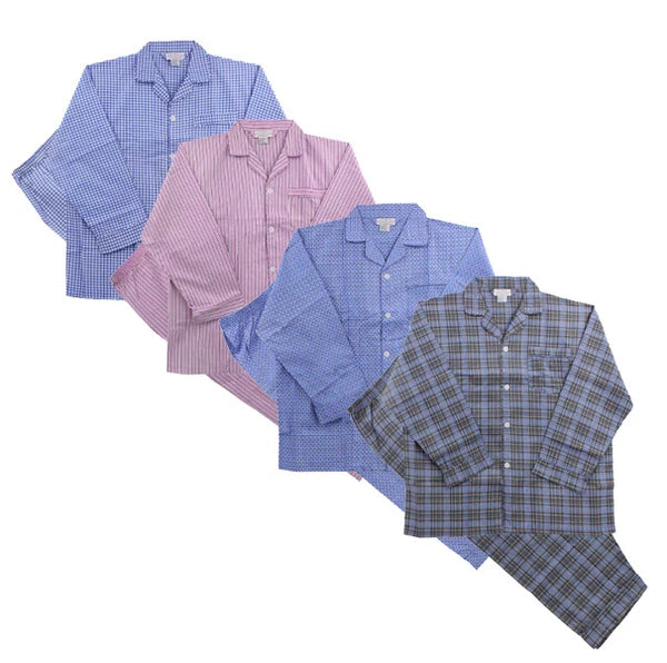 Men's Cotton Blend Button Up 2 Piece Sleepwear Pajama Set