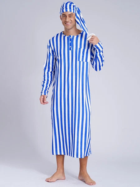 Mens Nightwear Halloween Nightgowns Plaid Pajamas Pompom Loungewear Nightshirt