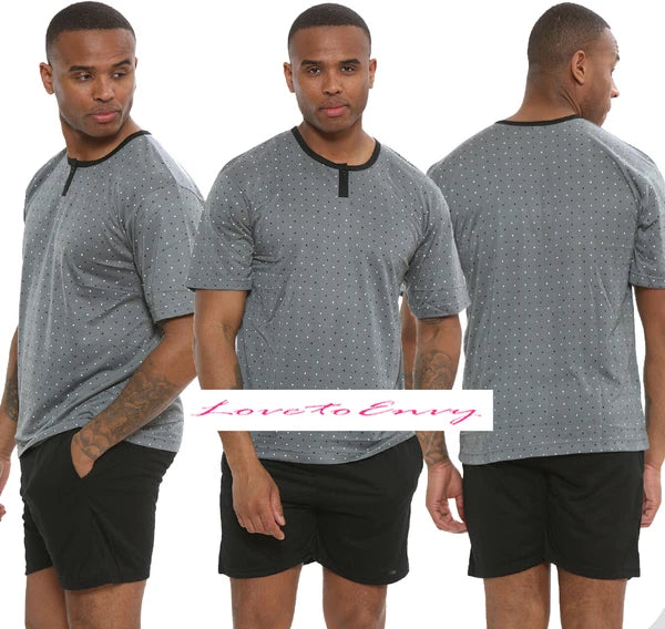 Mens Shorts PYJAMA Set Short Sleeve Crew Neck Mens PJ Lounge Wear Nightwear Set