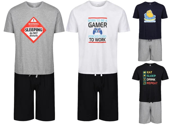 MENS SHORT PYJAMAS FUNNY NOVELTY DESIGNS 2PC NIGHT WEAR PJ SETS M,L,XL,XXL NEW