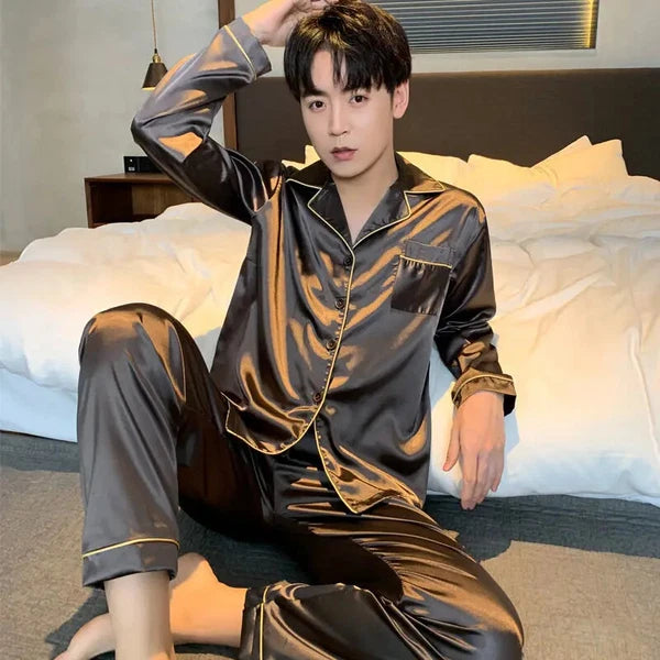 Men's Pajamas Set New in Single-breasted Long Sleeve Big Size