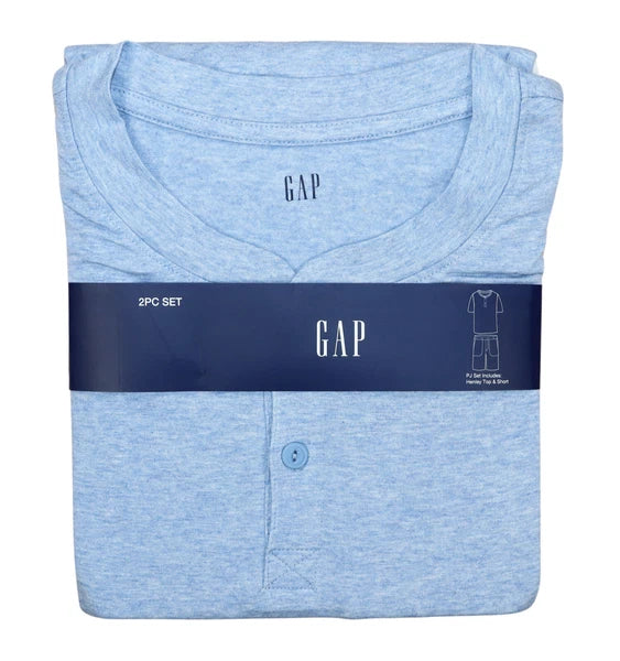 Gap Short Sleeve Henley Top & Shorts Solid Color Men's 2-Piece Pajama Set NWT