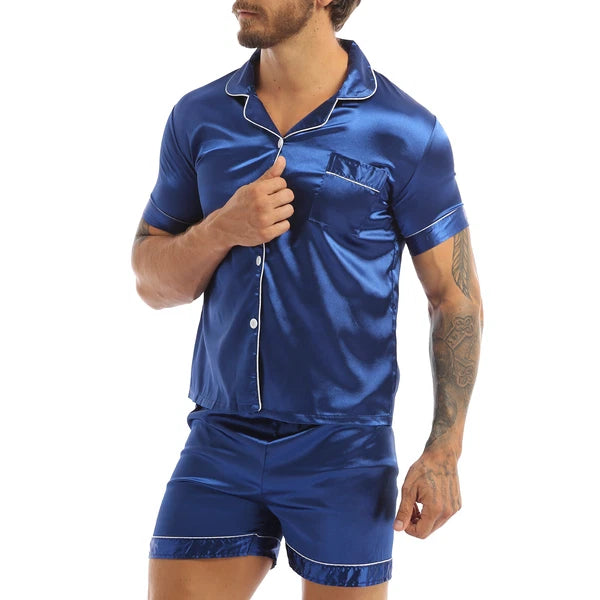 Men's Pajamas Set Soft Satin Homewear Ice Silk Bathrobes Sleepwear Nightwear