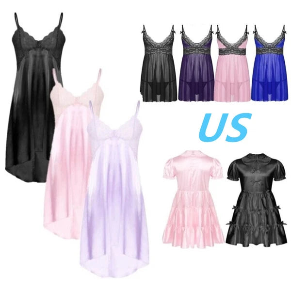 Mens Sissy Nightdress Pajamas Crossdress Nightwear Lingerie Set Sleepwear