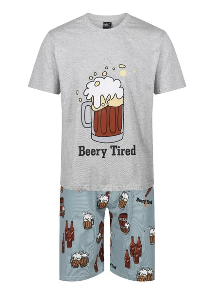 Mens Short Pyjamas Novelty Funny Beer Theme Night Lounge Sleep PJ Sets M-2XL