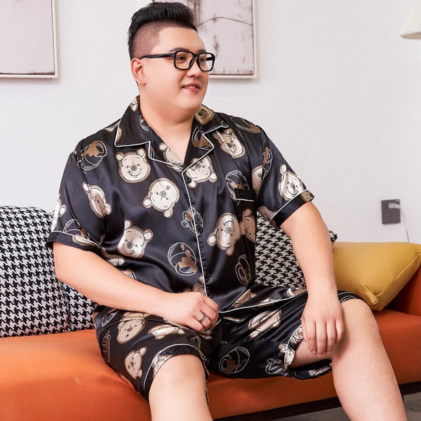 Men's Short Sleeve Satin Pajama Set with Shorts Plus Size 5XL Mens Nightgown