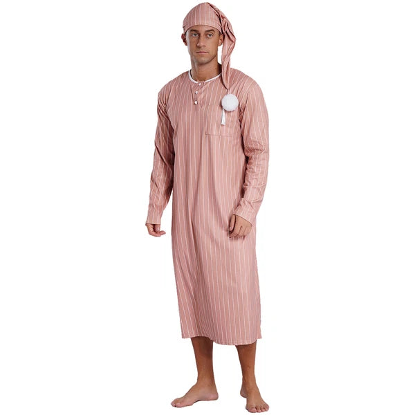 Mens Nightwear Halloween Nightgowns Plaid Pajamas Pompom Loungewear Nightshirt