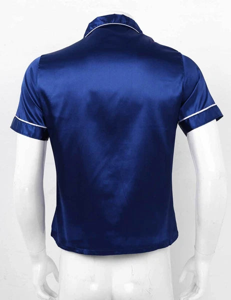Mens Silk Satin Pajamas PJ Set Top and Bottom Shirts Shorts Sleepwear Nightwear