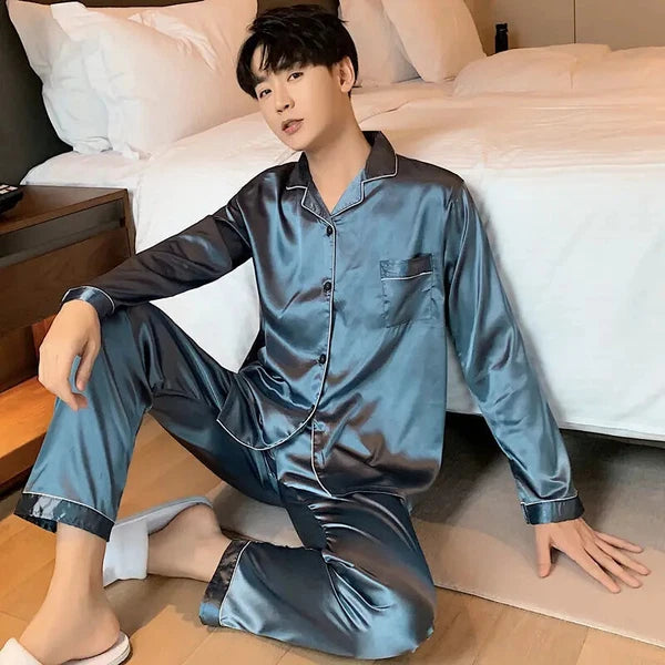 Men's Pajamas Set New in Single-breasted Long Sleeve Big Size