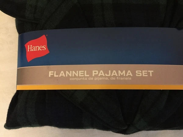 NWT Men's Hanes Flannel RED / BLACK Gray Plaid L/S Pant Set Pajamas PJs Cotton