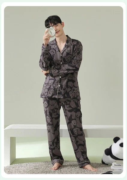 Men's Fashion Pajama Set Panda Print Comfortable Homewear Leisure Wear Sleepwear