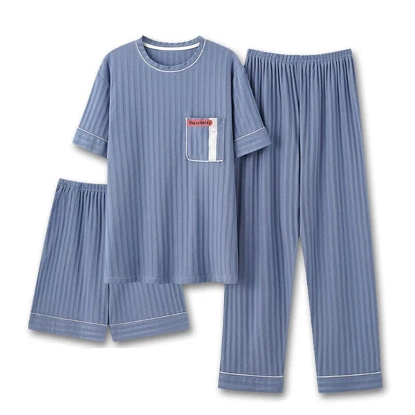 Men Pajamas Set Summer O-neck Vest Shorts Knitted Faux Cotton Pijamas Leisure US