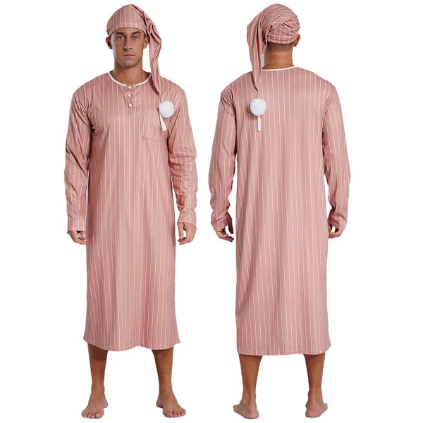 Mens Nightwear Halloween Nightgowns Plaid Pajamas Pompom Loungewear Nightshirt