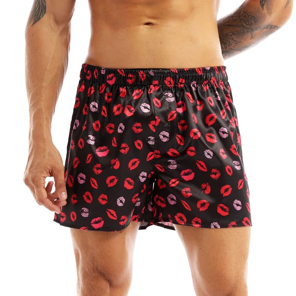 Men's Silky Satin Pajamas Set Short Sleeves Button T-Shirt Tops with Shorts