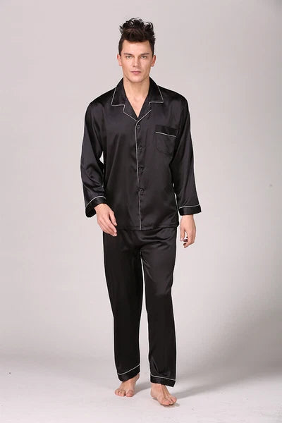 Men's Silk Satin Pajamas Pyjamas Set Long Sleeve Sleepwear Pijama Nightwear