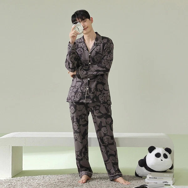 Men's Fashion Pajama Set Panda Print Comfortable Homewear Leisure Wear Sleepwear