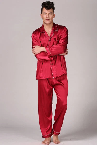 Men's Silk Satin Pajamas Pyjamas Set Long Sleeve Sleepwear Pijama Nightwear