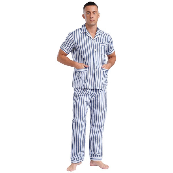 Mens Homewear Button Down Pajama Set Trousers Sleepwear Dailywear Lightweight