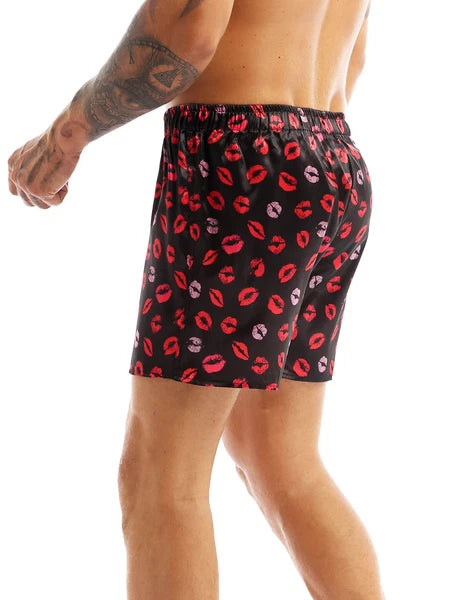 Men's Silky Satin Pajamas Set Short Sleeves Button T-Shirt Tops with Shorts