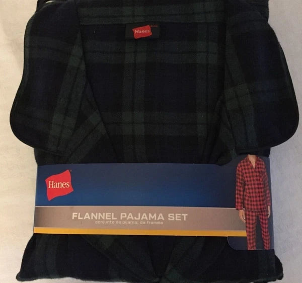 NWT Men's Hanes Flannel RED / BLACK Gray Plaid L/S Pant Set Pajamas PJs Cotton