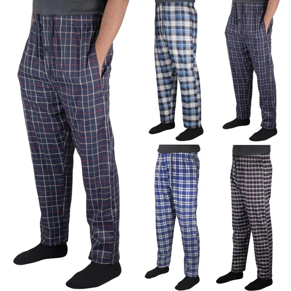 Mens Pyjama Bottoms 2 Pack Nightwear Check Woven Lightweight Lounge Pants